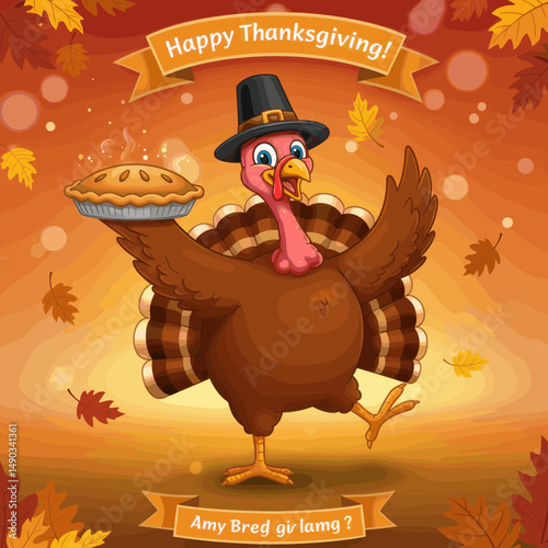 Whimsical autumn elements like pumpkins, leaves, and turkeys bring Thanksgiving vibes to life.


