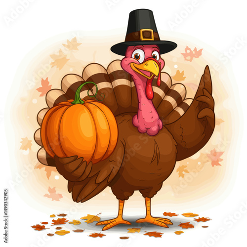 Whimsical autumn elements like pumpkins, leaves, and turkeys bring Thanksgiving vibes to life.

