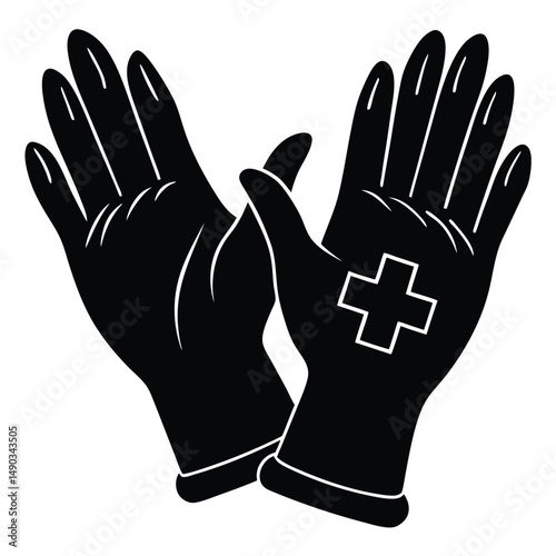 a pair of surgical gloves held together by a hand