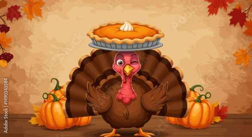 Whimsical autumn elements like pumpkins, leaves, and turkeys bring Thanksgiving vibes to life.

