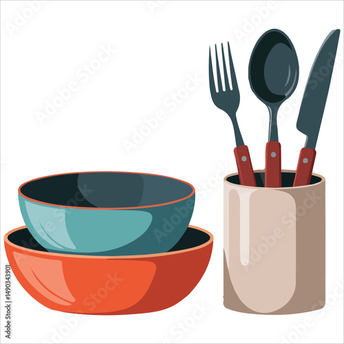 Stacked kitchenware collection isolated vector illustration on white background