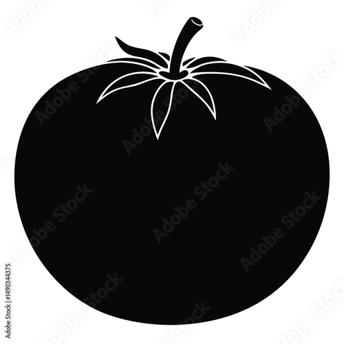 a plump round tomato with a small stem at the top