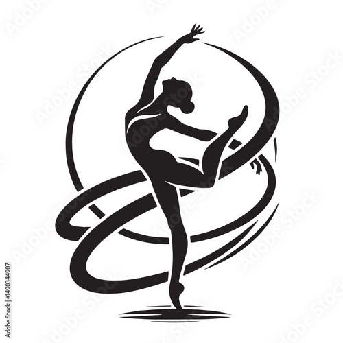 Rhythmic Gymnastics Silhouette line art vector illustration on white background