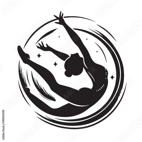 Rhythmic Gymnastics Silhouette line art vector illustration on white background