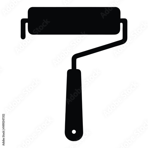 a silhouette of a paint roller with the handle and cover