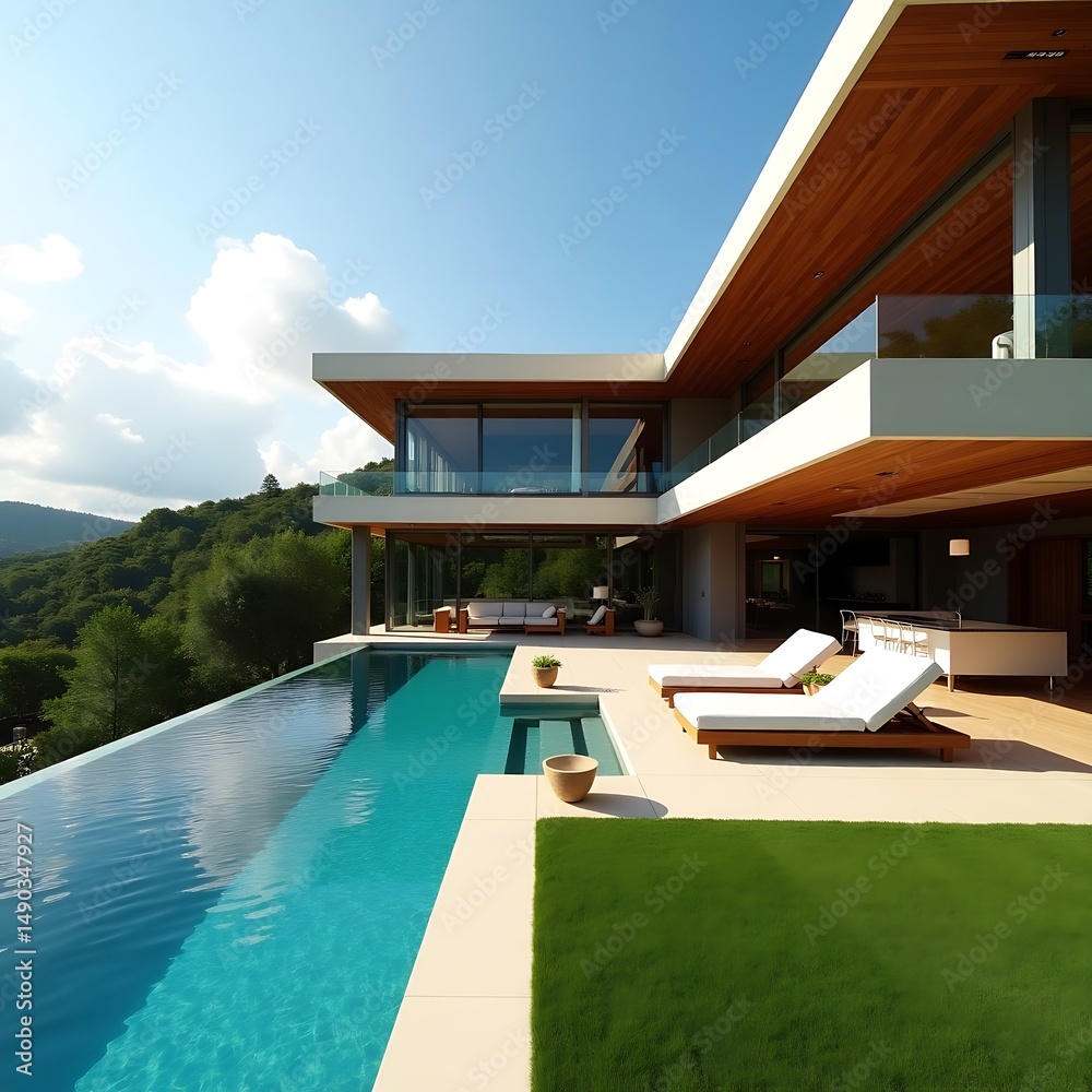 Fototapeta premium Luxury houses interior with nice landscape.