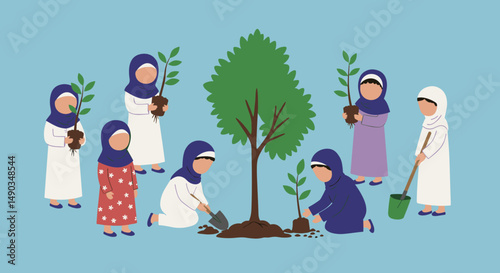 Group Of Women Planting Trees Outdoors Promoting Environmental Responsibility And Community Growth
