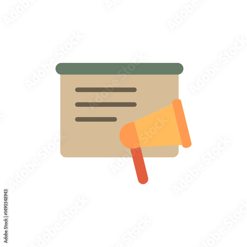 Presentation with announcement megaphone, business communication and marketing symbol