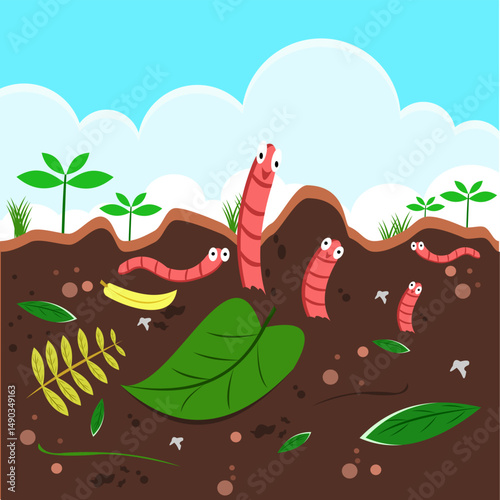vector illustration of fertile soil filled with compost