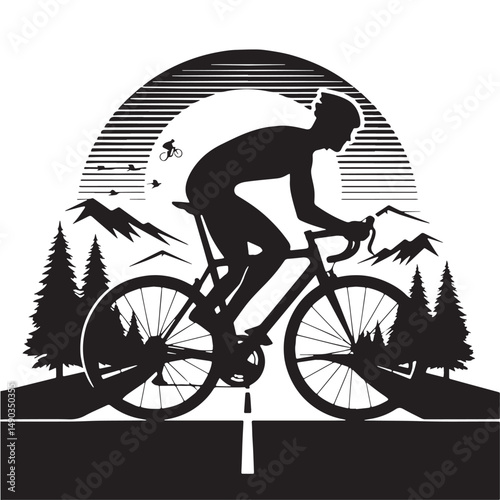 Road Cycling Silhouette line art vector illustration on white background