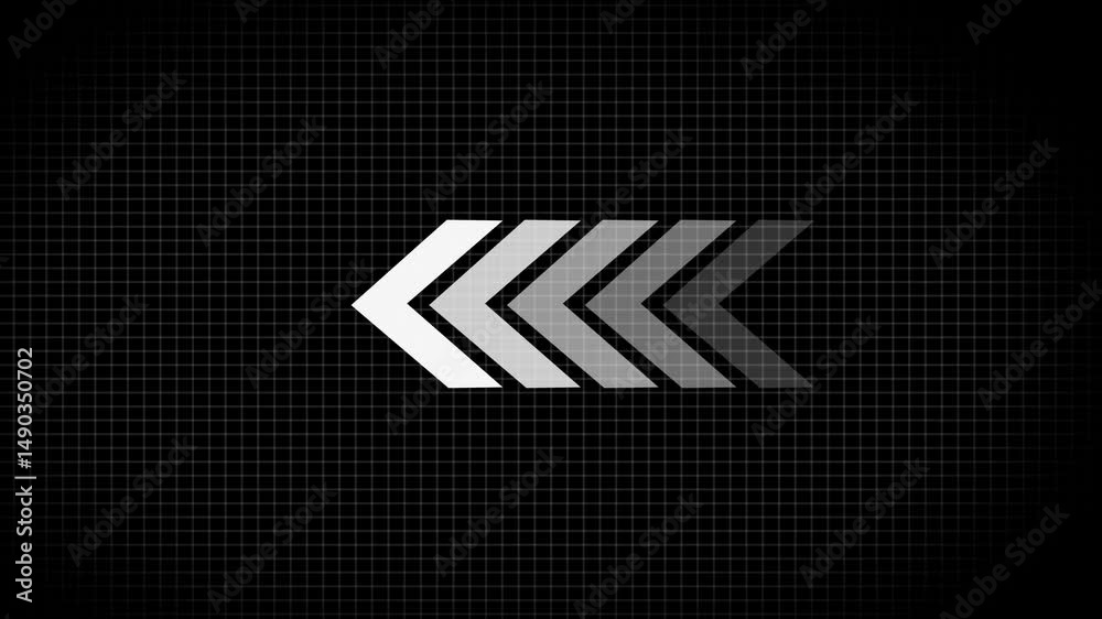Digital arrow loading icon animation on black background., Animated glowing direction arrows for the overlay video layer. swipe up animation.