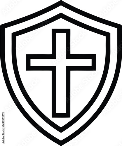 shield cross icon outline vector illustration