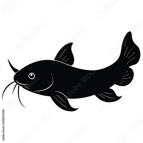 the silhouette of a catfish with its wide whiskers