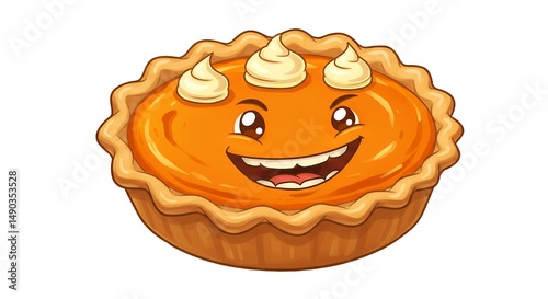 Smiling cartoon pumpkin pie illustration