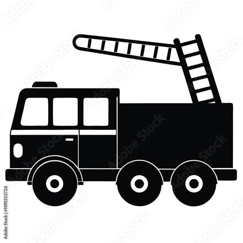 the silhouette of a fire truck with a long ladder