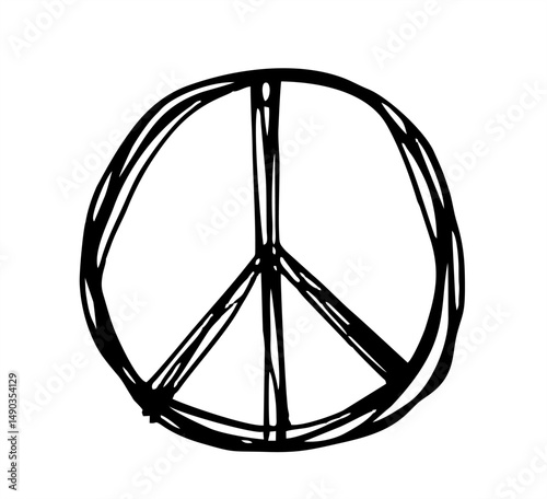 Sign pacifist. Peace symbol, drawn by hand. Black Hippie sign on a white background. Isolated in a white
