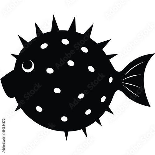 the silhouette of a pufferfish with its body puffed up