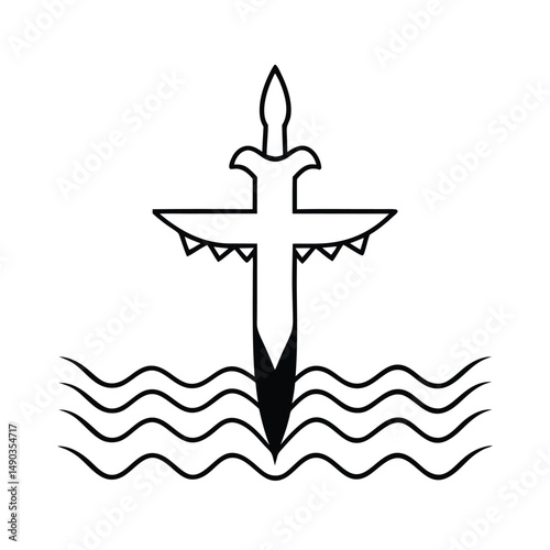 Leviathan Cross Floating in Deep Sea Trench