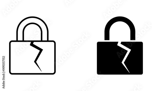 Cracked padlock, illustration of security breach and hacking icon vector