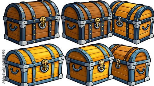 Pirate Chests Cartoon Colored Clipart Illustration