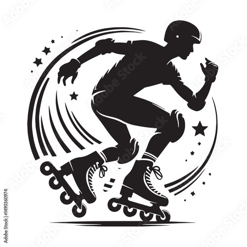 Roller Skating Silhouette line art vector illustration on white background