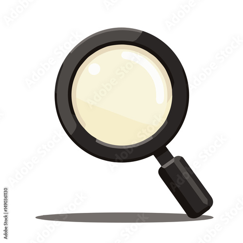 Black magnifying glass with a circular lens on a white background  