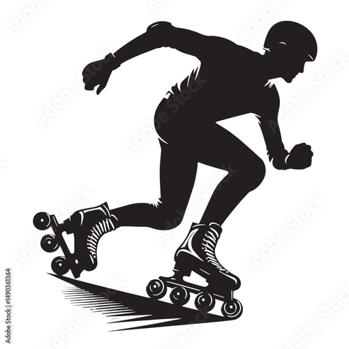 Roller Skating Silhouette line art vector illustration on white background