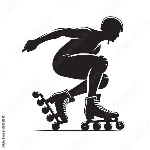 Roller Skating Silhouette line art vector illustration on white background