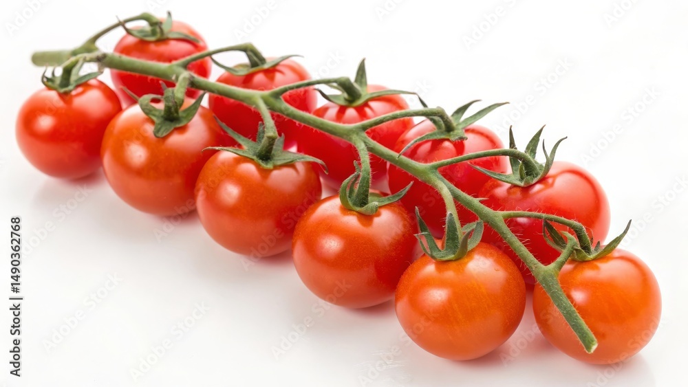 Fresh cherry tomatoes on the vine, vibrant red and ripe for culinary use. Fresh cherry tomatoes on the vine, vibrant red and ripe for culinary use.
