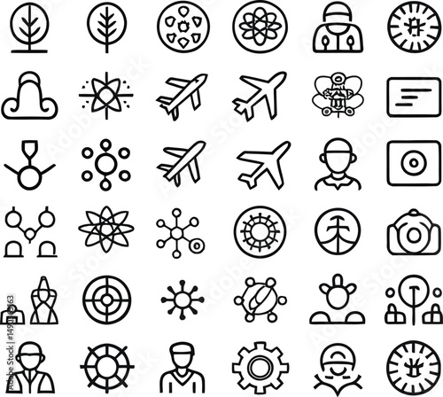 Comprehensive Icon Set: Nature, Science, Transport, People, Technology, Miscellaneous
