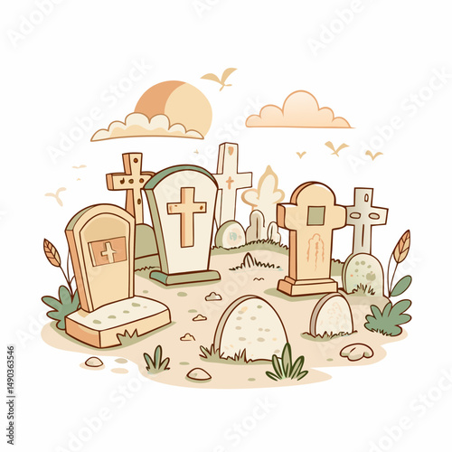 Peaceful Graveyard Scene Stock Icon