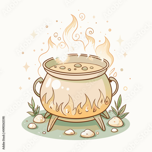 Mystical Cauldron Vector Icon - Magical Fantasy Design Element