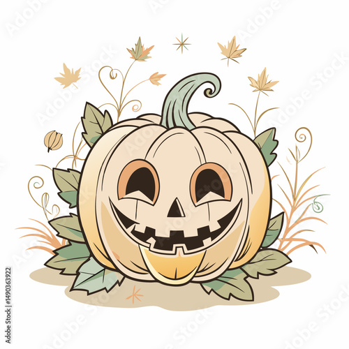 Cheerful Jack-o'-Lantern Autumn Stock Icon photo