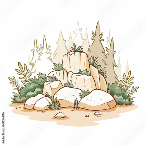 Scenic Outdoor Rock Landscape Vector Icon