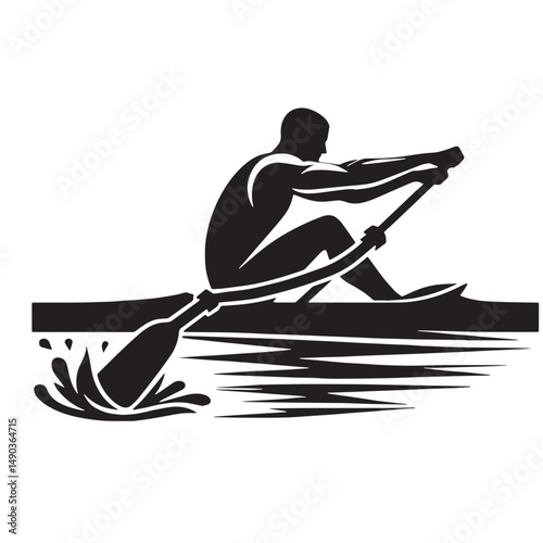 Rowing Silhouette line art vector illustration on white background