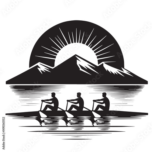Rowing Silhouette line art vector illustration on white background