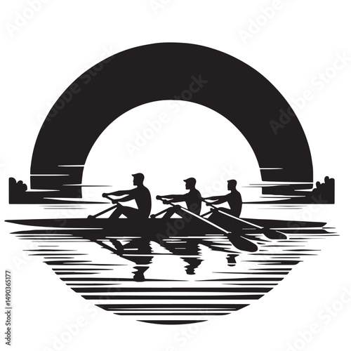 Rowing Silhouette line art vector illustration on white background