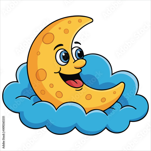 Cheerful lunar character in sky isolated vector illustration