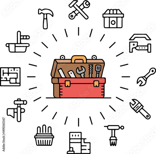 Maintenance tools and handyman equipment illustration.