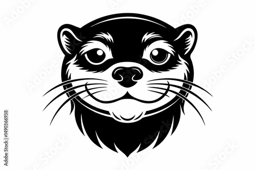 otter head silhouette line art vector illustration with a white background