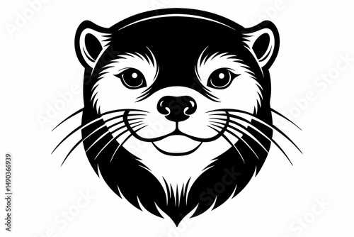 otter head silhouette line art vector illustration with a white background