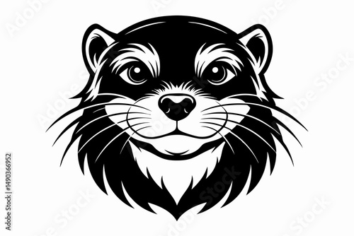 otter head silhouette line art vector illustration with a white background