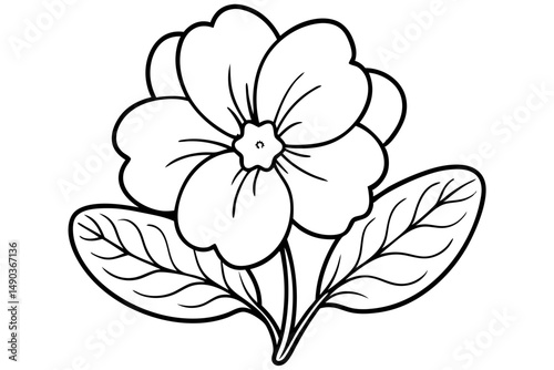 primrose flower silhouette line art vector illustration with a white background