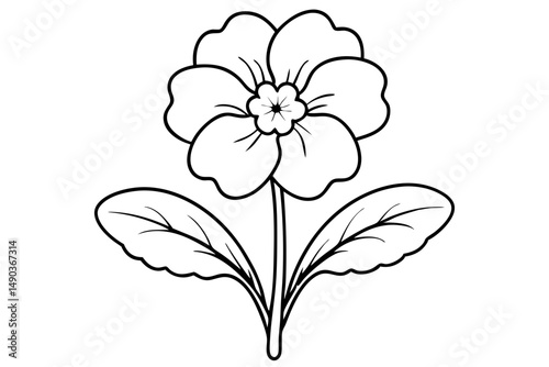 primrose flower silhouette line art vector illustration with a white background