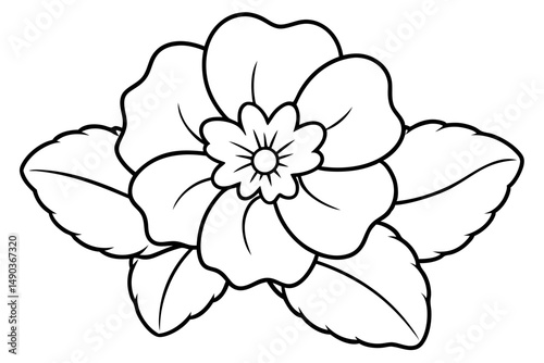 primrose flower silhouette line art vector illustration with a white background