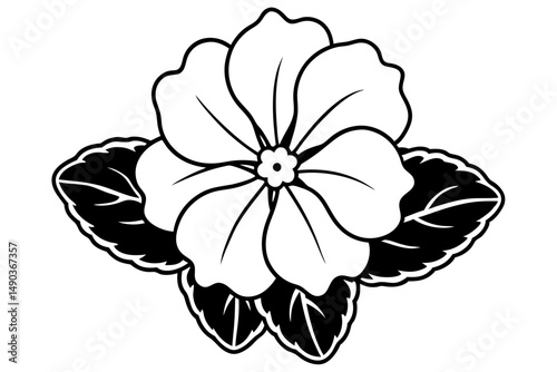 primrose flower silhouette line art vector illustration with a white background