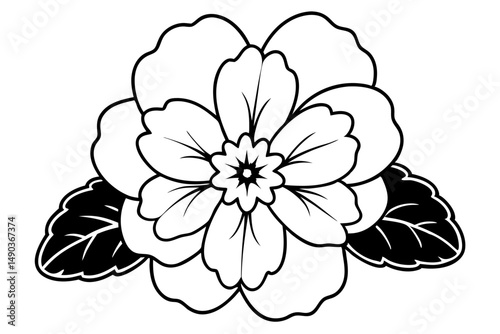 primrose flower silhouette line art vector illustration with a white background