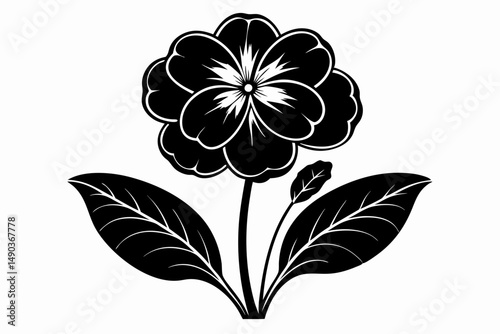 primrose flower silhouette line art vector illustration with a white background