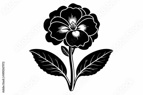 primrose flower silhouette line art vector illustration with a white background