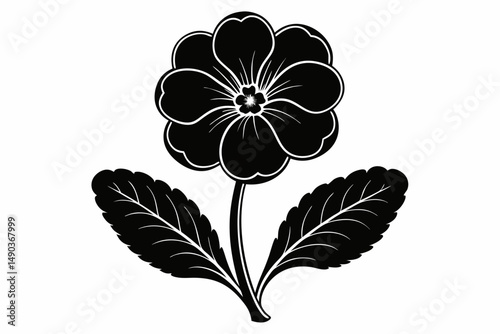 primrose flower silhouette line art vector illustration with a white background